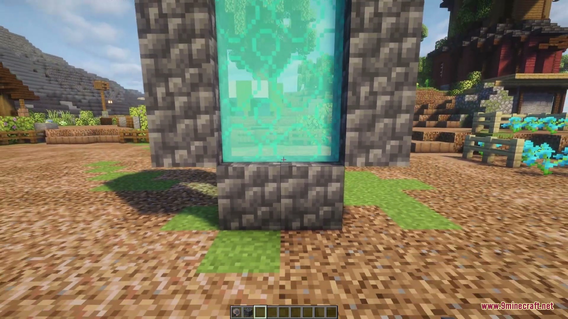 Abyssal Tides Mod Screenshot 1 A cobblestone portal leading to the Abyssal Tides deep ocean dimension
