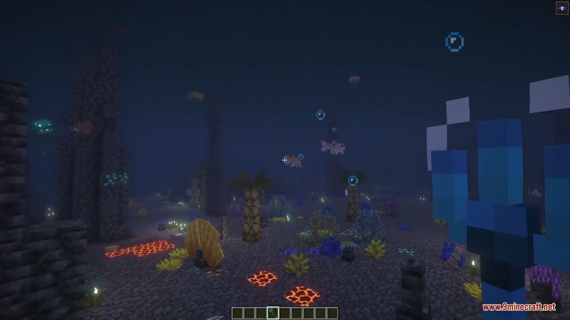 Abyssal Tides Mod Screenshot 2 Exploring a dark underwater dimension filled with glowing sea plants and coral