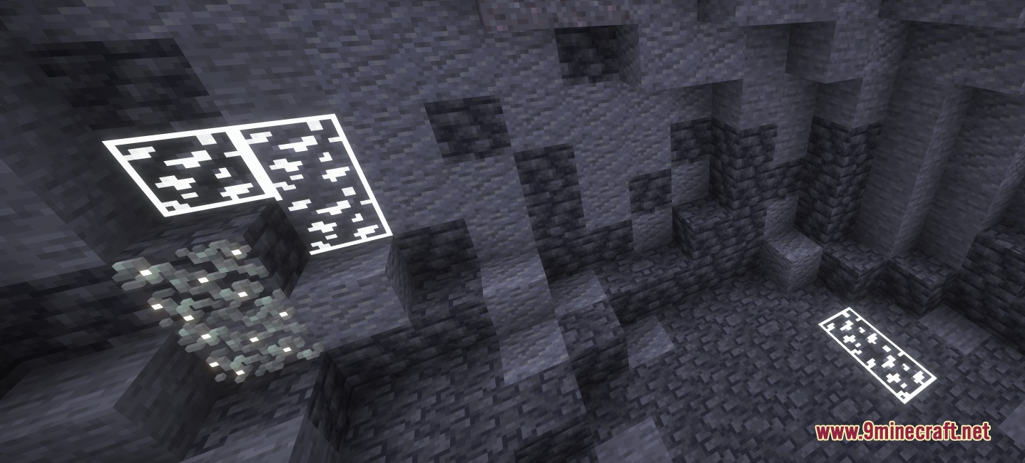 Accurate Iron Ore CTM Resource Pack Screenshot 2 Glowing iron ore blocks with connected textures placed inside a dark cave