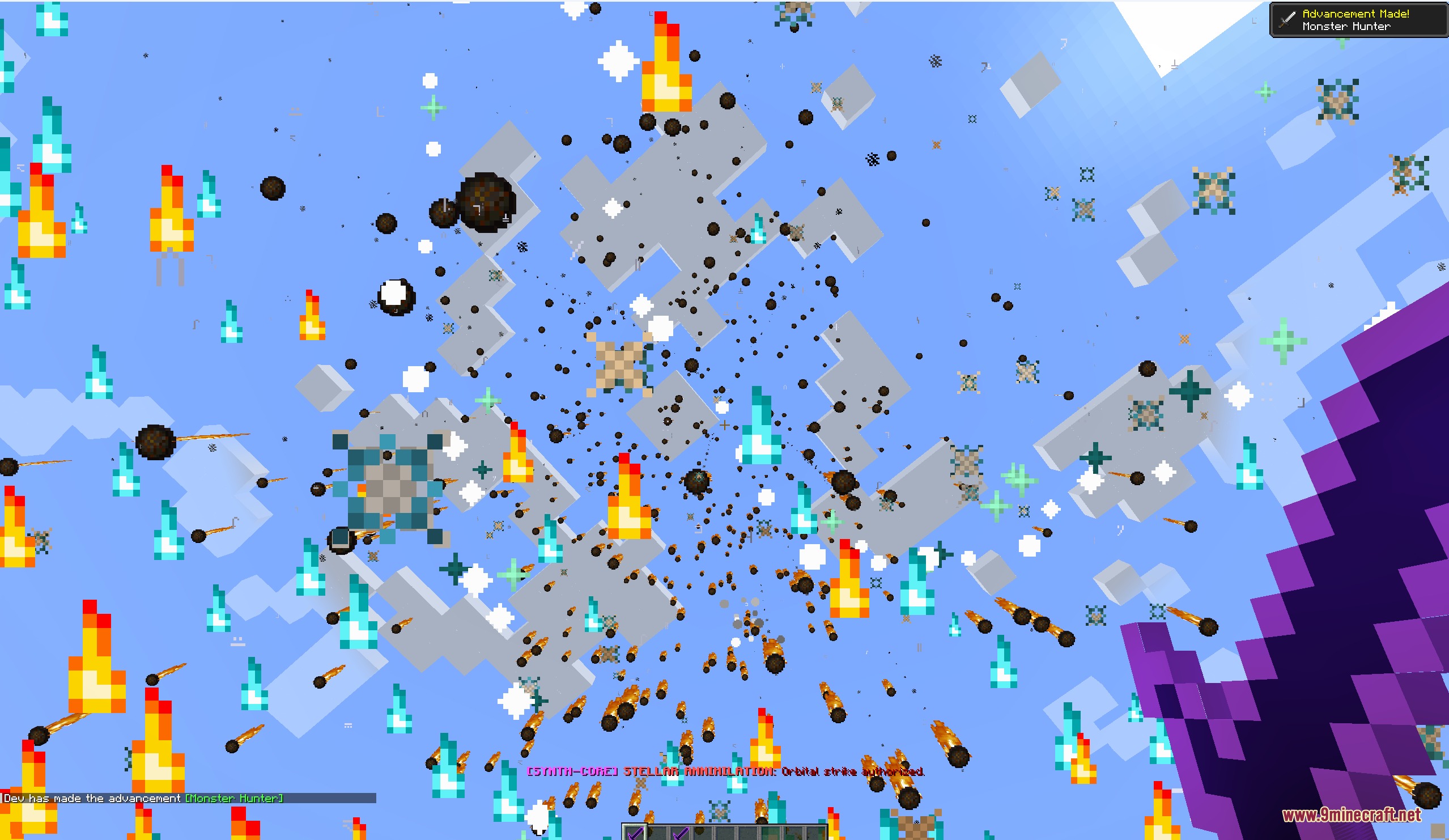 Admin Swords Mod Screenshot 3 A player triggers a massive orbital strike with a powerful purple sword