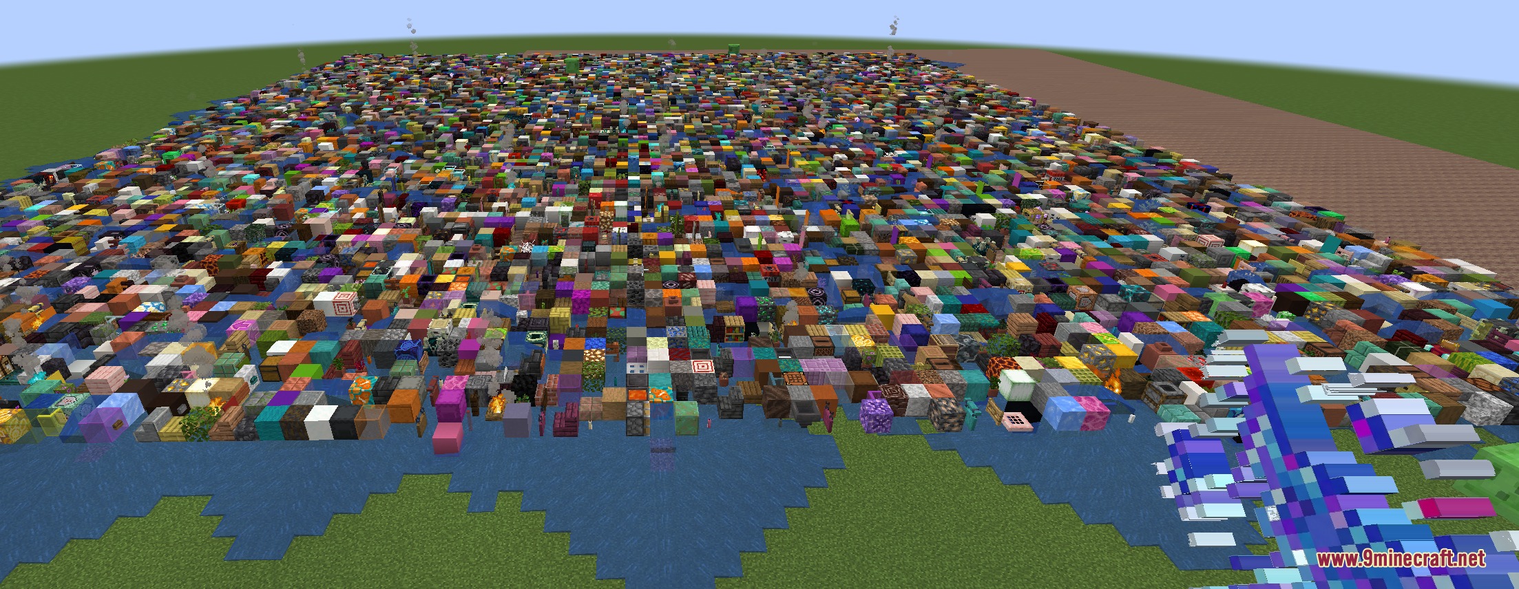 Admin Swords Mod Screenshot 5 A massive field containing every block type in a flat Minecraft world