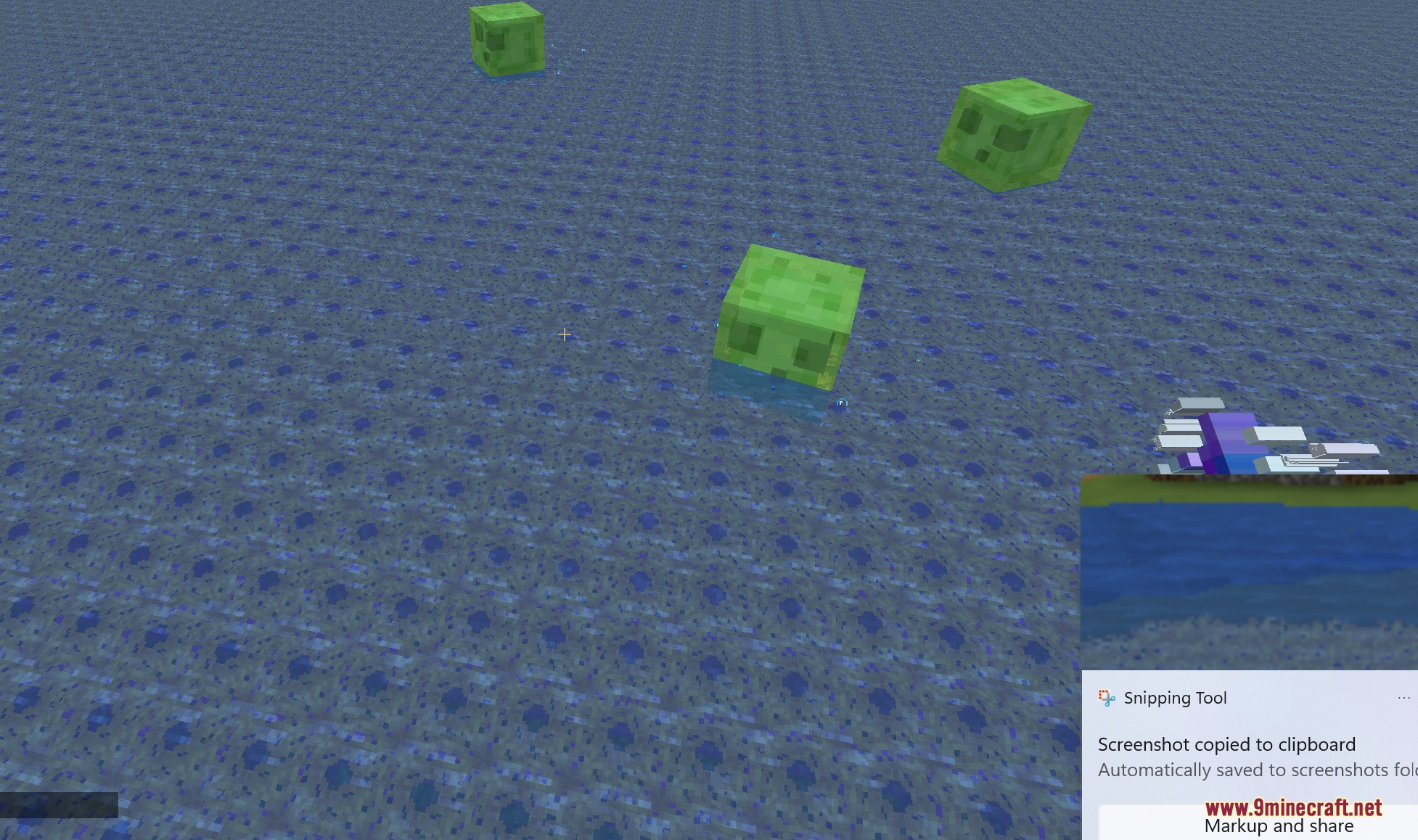 Admin Swords Mod Screenshot 8 Green slimes jumping on a blue patterned floor in a flat world