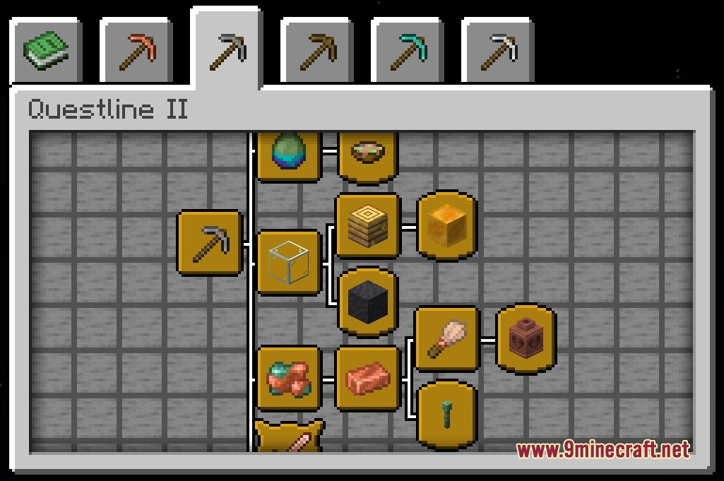 Advancement Recipes Mod Screenshot 3 Minecraft user interface displaying the Questline II advancement tree for copper equipment