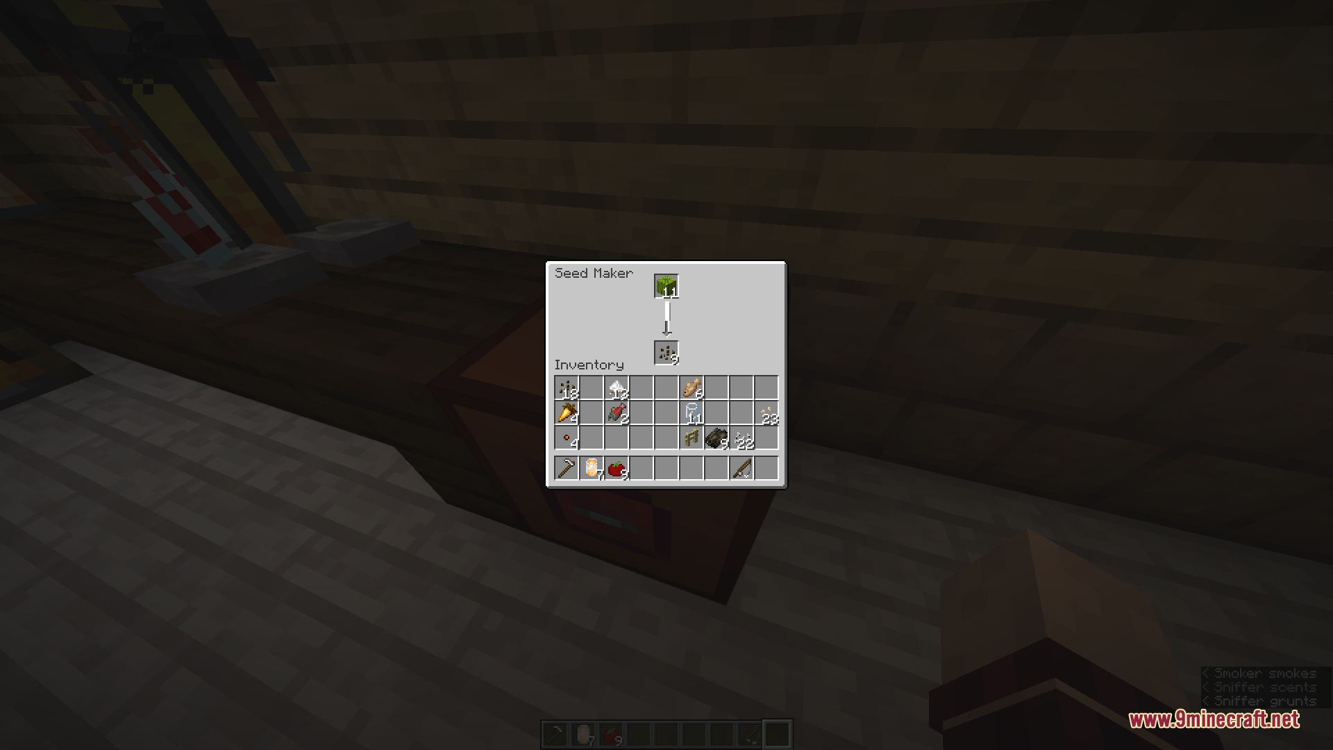 A player using the Seed Maker to turn grass into planting seeds