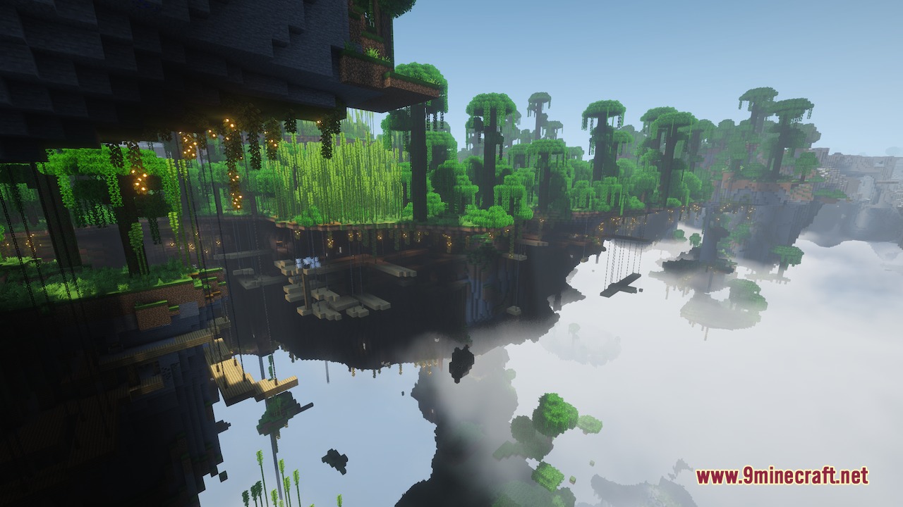 Aero Islands for Create Aeronautics by Nuclearobelisk Mod Screenshot 6 Lush jungle trees grow on floating islands above a vast white misty void