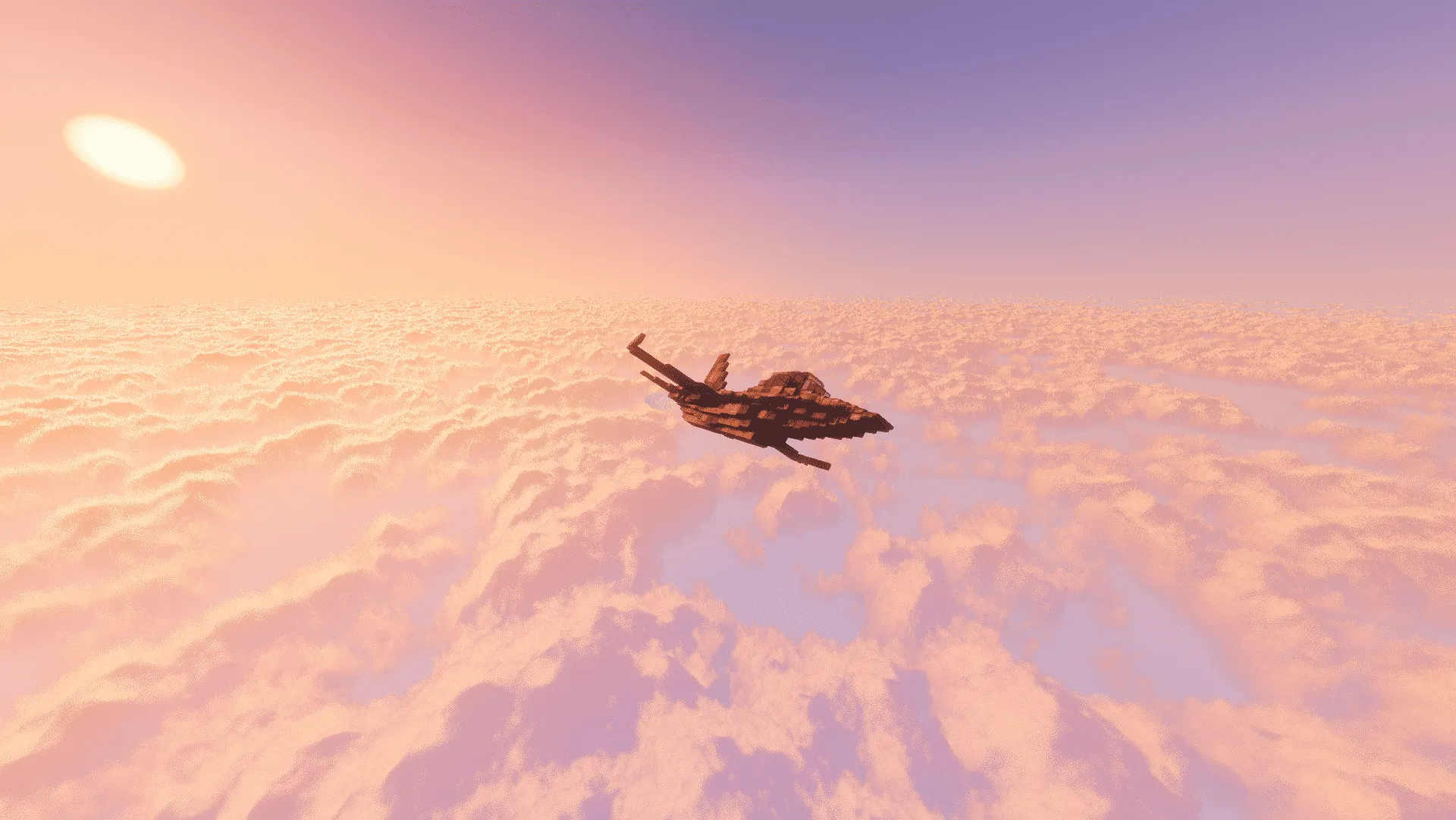 F16 fighter jet soaring above a vast sea of pink clouds at dawn