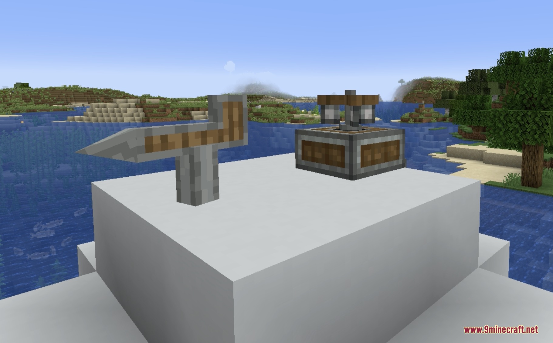 Aeronautics Winds & Weather Mod Screenshot 1 Wind vane and anemometer instruments placed on a white block overlooking the ocean