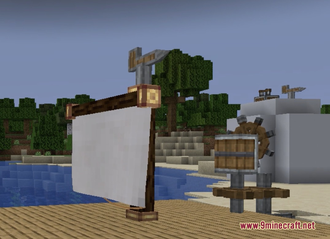 Aeronautics Winds & Weather Mod Screenshot 3 A large white cloth sail rigged to a wooden frame with mechanical parts