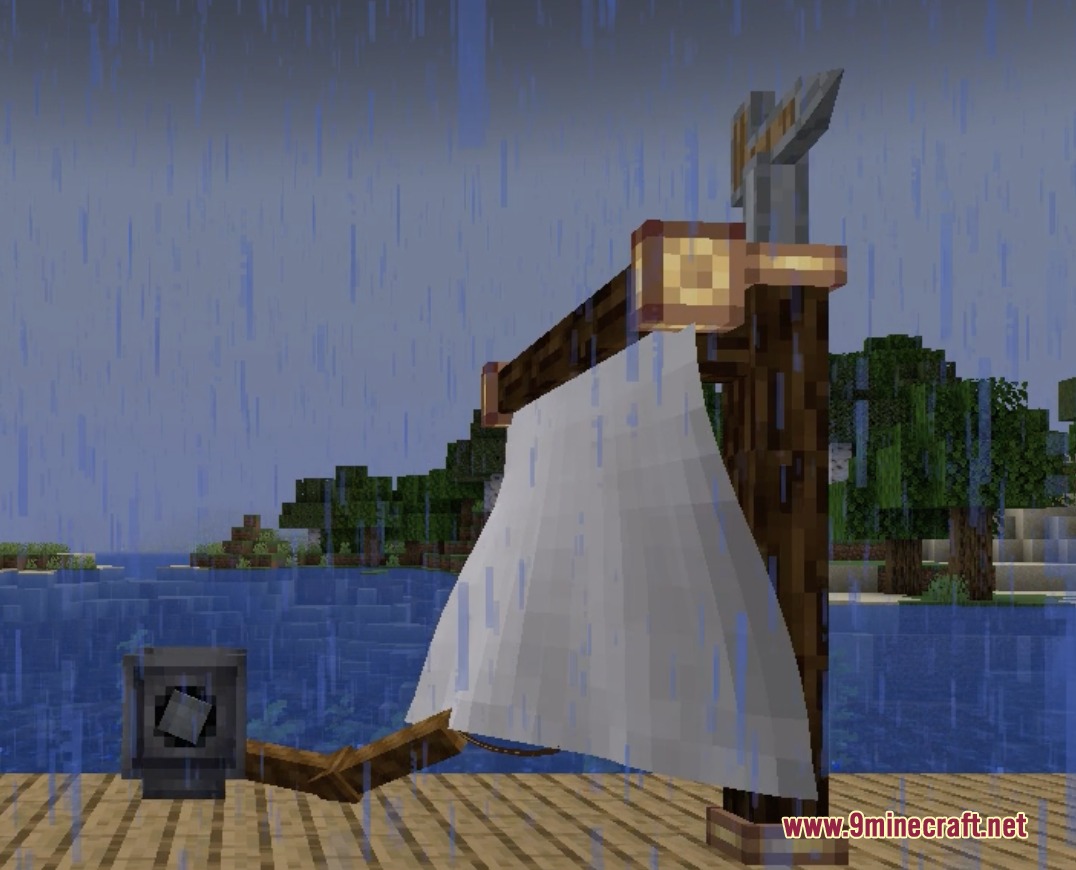 Aeronautics Winds & Weather Mod Screenshot 6 White cloth sail from Aeronautics Winds and Weather attached to a wooden mast