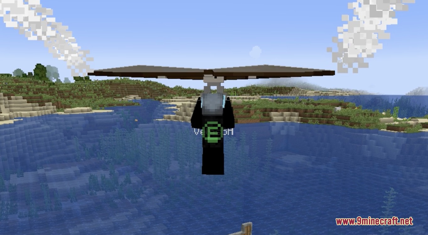 Aeronautics Winds & Weather Mod Screenshot 8 A player character glides through the air using a special wind glider