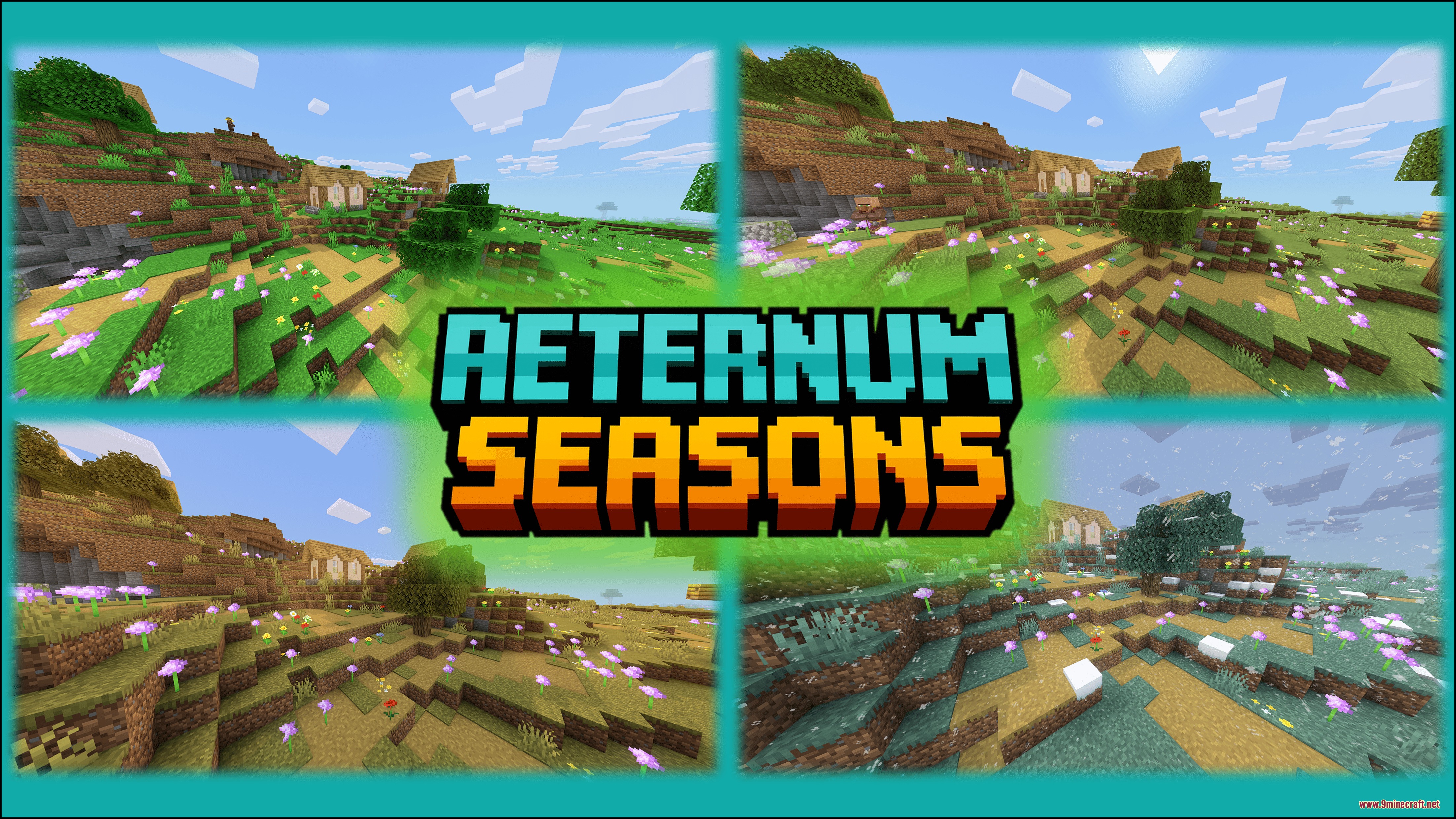 Aeternum Seasons Resource Pack Screenshot 1 Aeternum Seasons resource pack displaying four different seasonal changes in a landscape