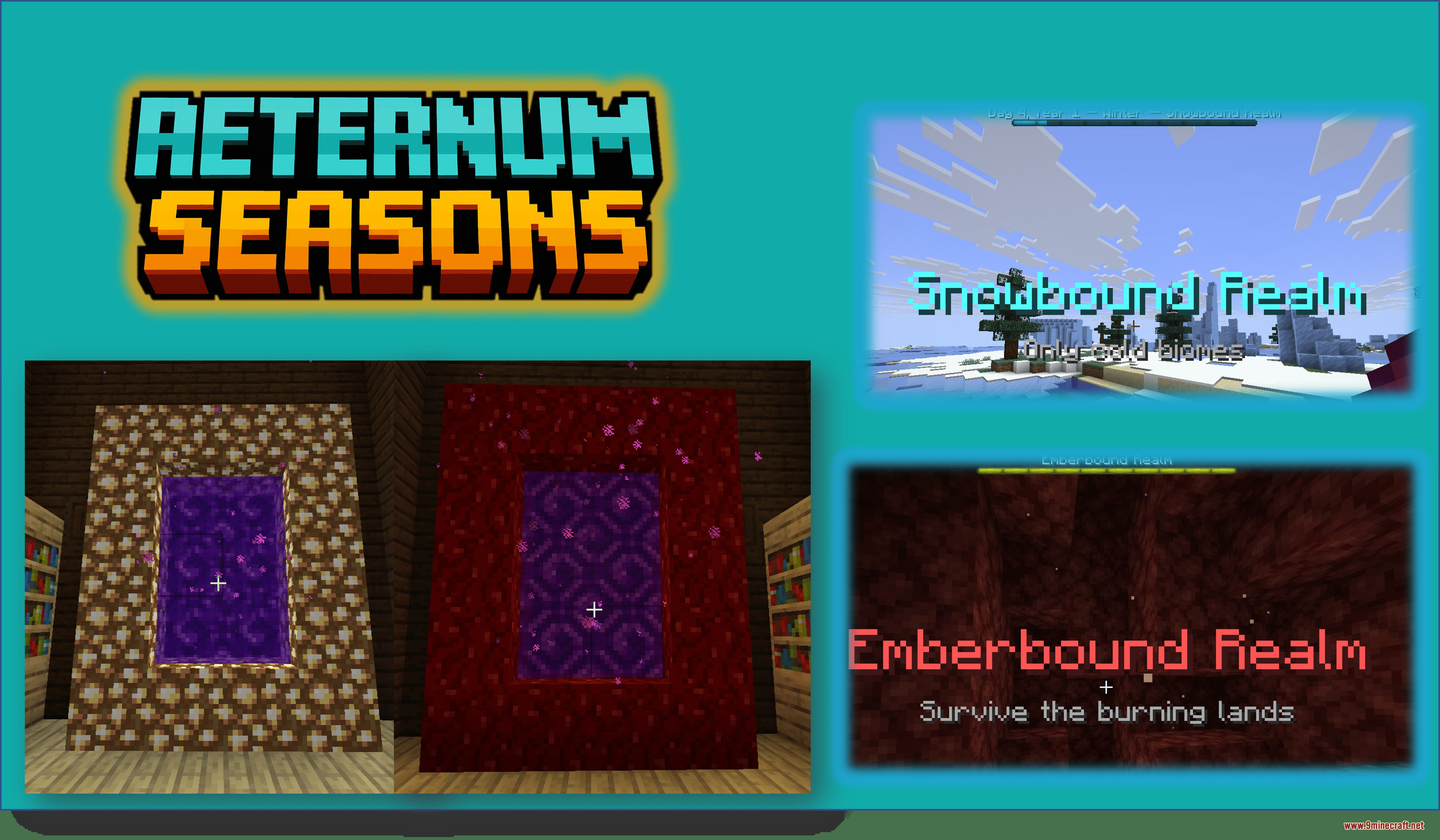 Aeternum Seasons Resource Pack Screenshot 4 Custom portals built with glowstone and nether wart blocks for new dimensions