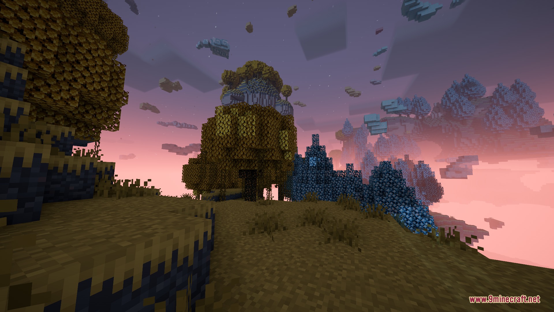 Aether Regenerated Resource Pack Screenshot 6 Vibrant golden and blue trees decorate the floating islands of this dimension