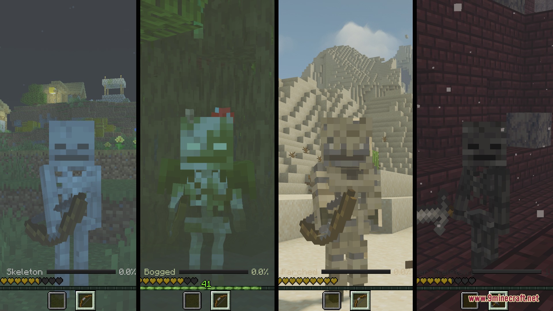 Comparison of four skeleton variants including the Bogged and Parched types