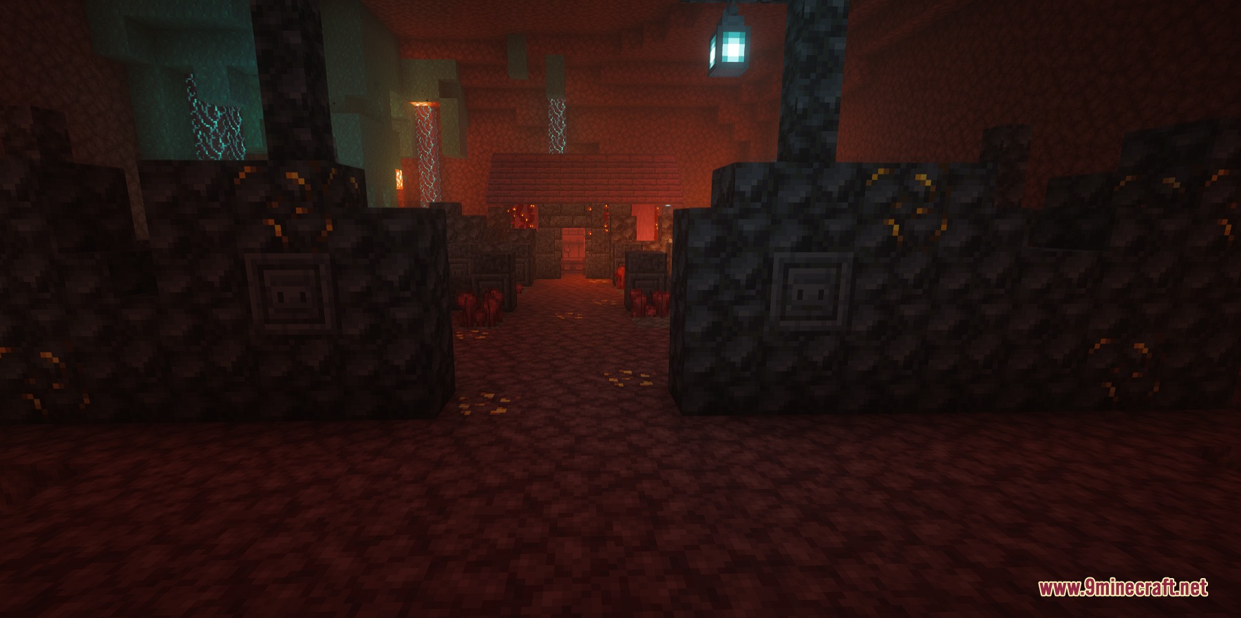 Aio's Extra Structures Mod Screenshot 4 Piglin graveyard where ghost types gather with soul lanterns in the nether