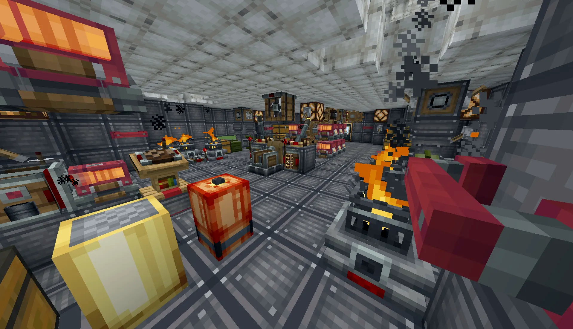 Industrial machinery and furnaces inside a metallic room with a lectern