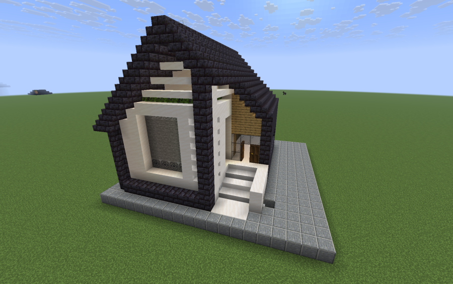 Airy Summer House Schematic Screenshots 1 Exterior of the Airy Summer House built with dark blocks and white walls