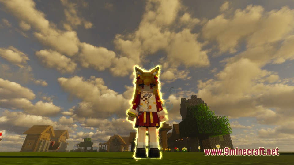 A maid character with a yellow bloom glow effect from Akat Zuma Tool