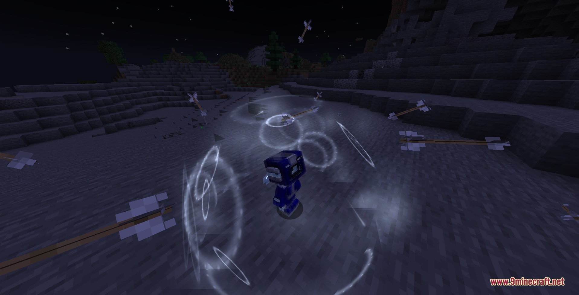 Aliens Reworked Mod Screenshot 6 Echo Echo stands surrounded by sonic rings and fallen arrows at night