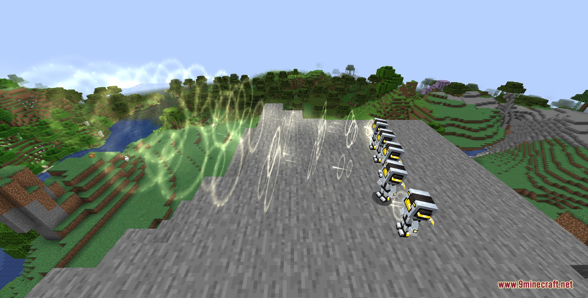 Aliens Reworked Mod Screenshot 8 A group of Echo Echo clones releasing yellow sonic rings in Minecraft