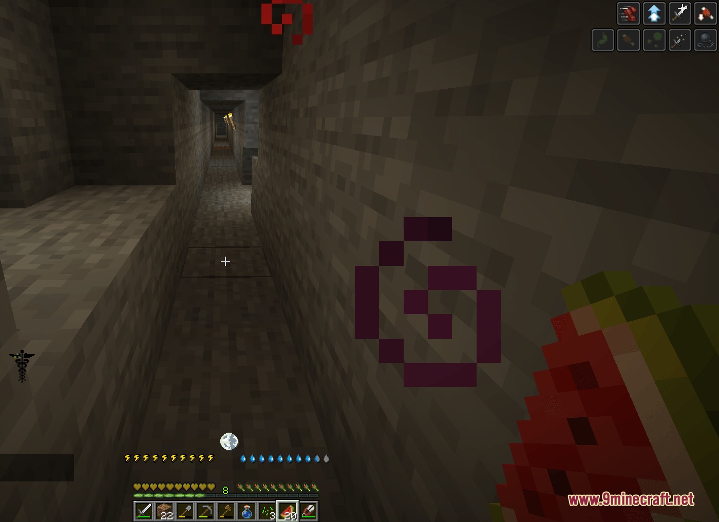 Alive Life & Death Mod Screenshot 4 Player holding a melon slice while suffering from a purple disease effect
