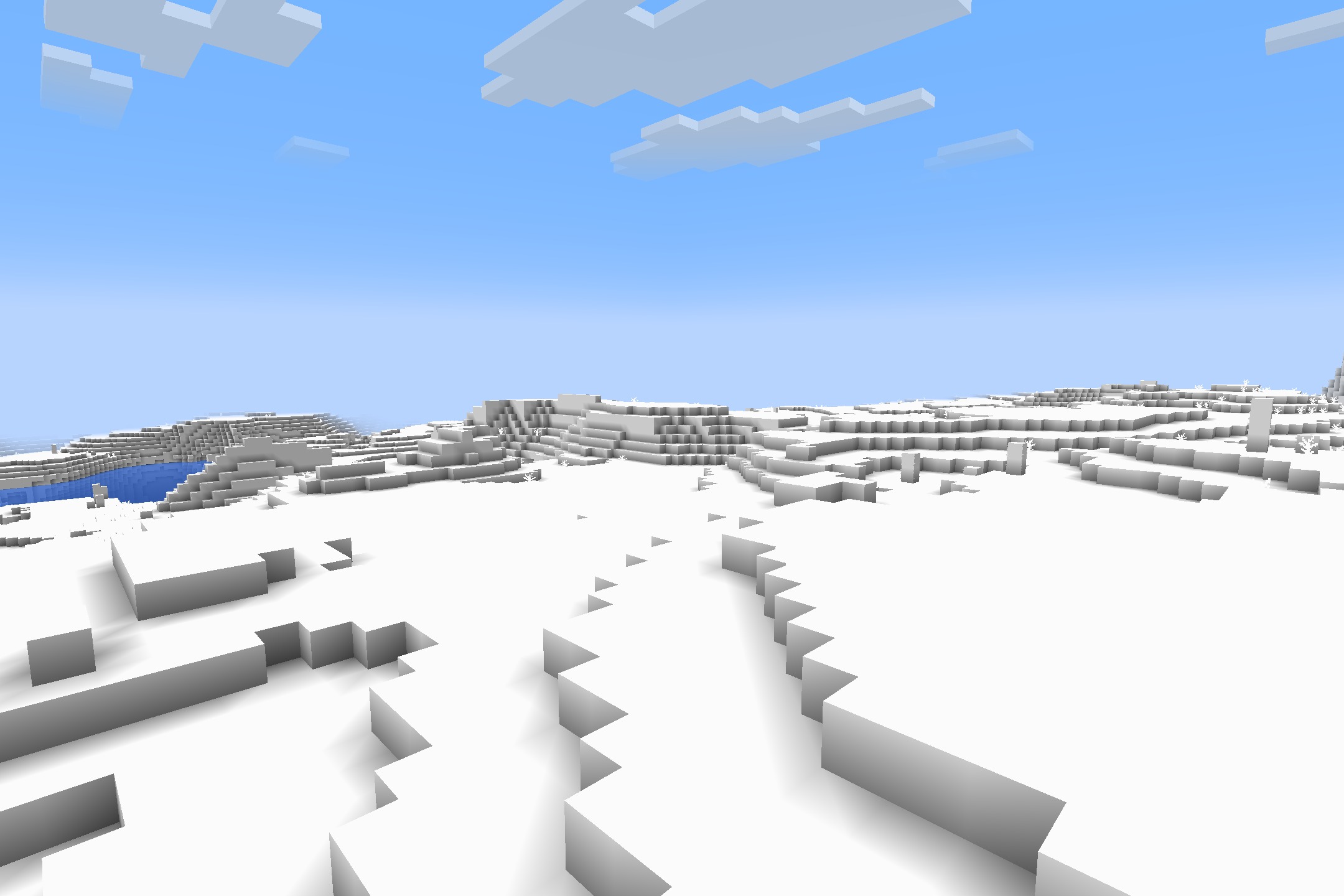 All-White Textures Resource Pack Screenshot 9 A vast Minecraft landscape where almost every block is a solid white color