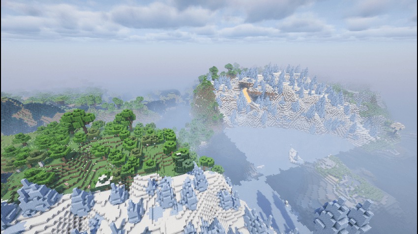 All in One Mining World Data Pack Screenshot 1 Lush green forests and snowy ice spike biomes merged in a single world
