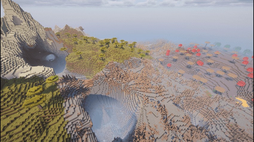 All in One Mining World Data Pack Screenshot 7 A vast landscape showing different biomes merged together in a single dimension
