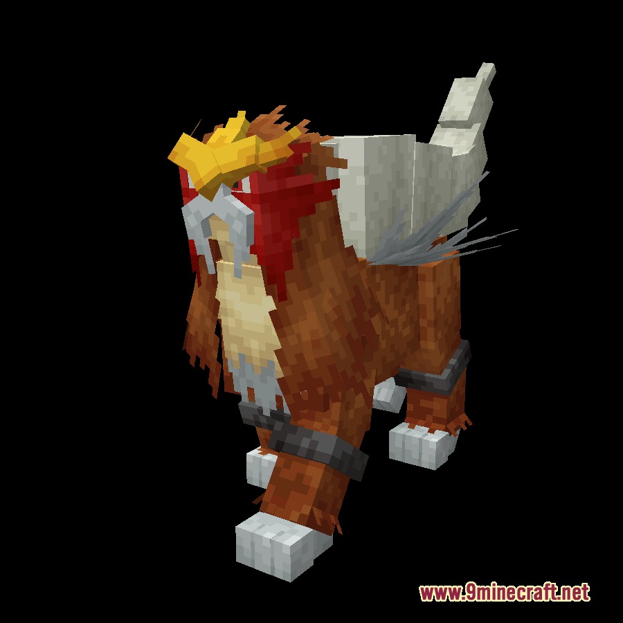 All the Mons Cobblemon Resource Pack Screenshot 1 Detailed Minecraft Entei model standing against a solid black background