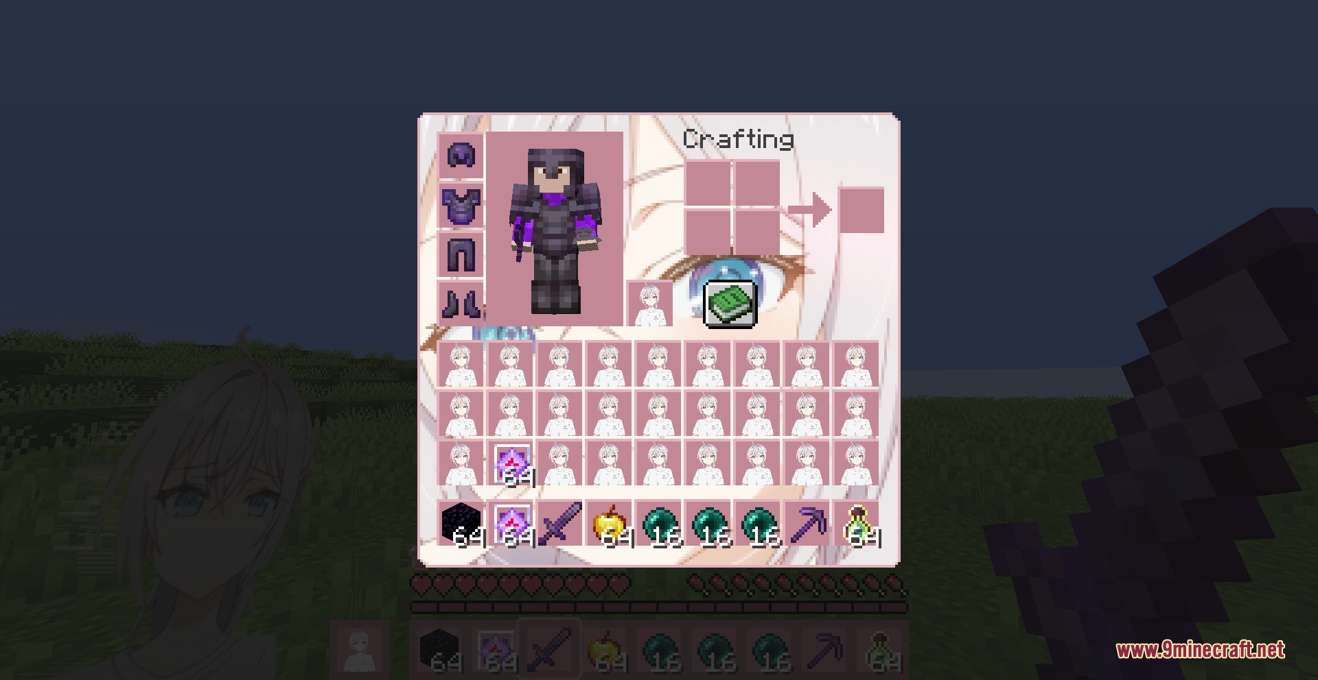 Alya Pack Resource Pack Screenshot 4 Inventory screen featuring custom character items and an anime girl background