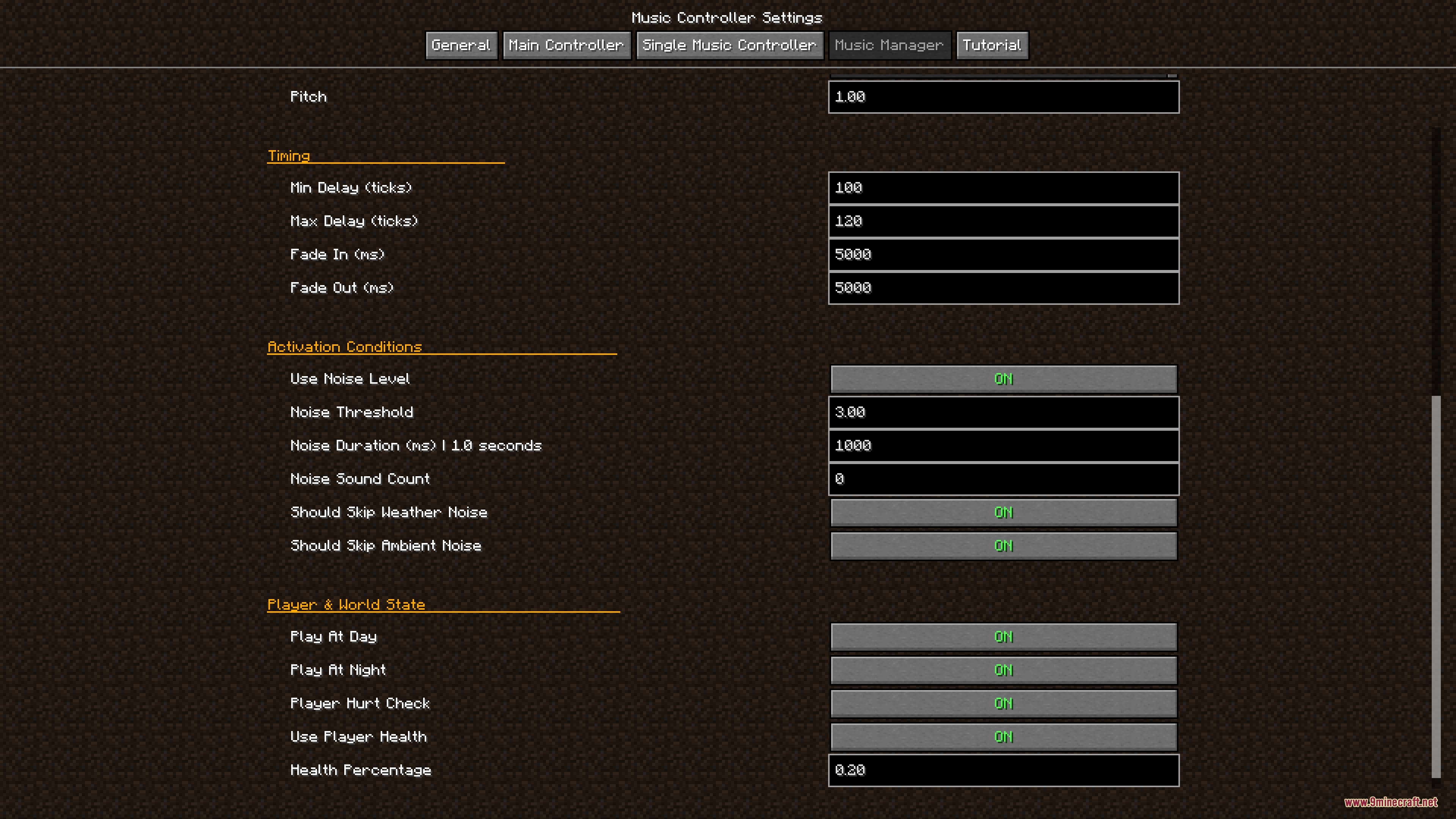 Ambient Music Player Music Controller Mod Screenshot 2 General tab of the music controller settings with various sliders and toggle switches