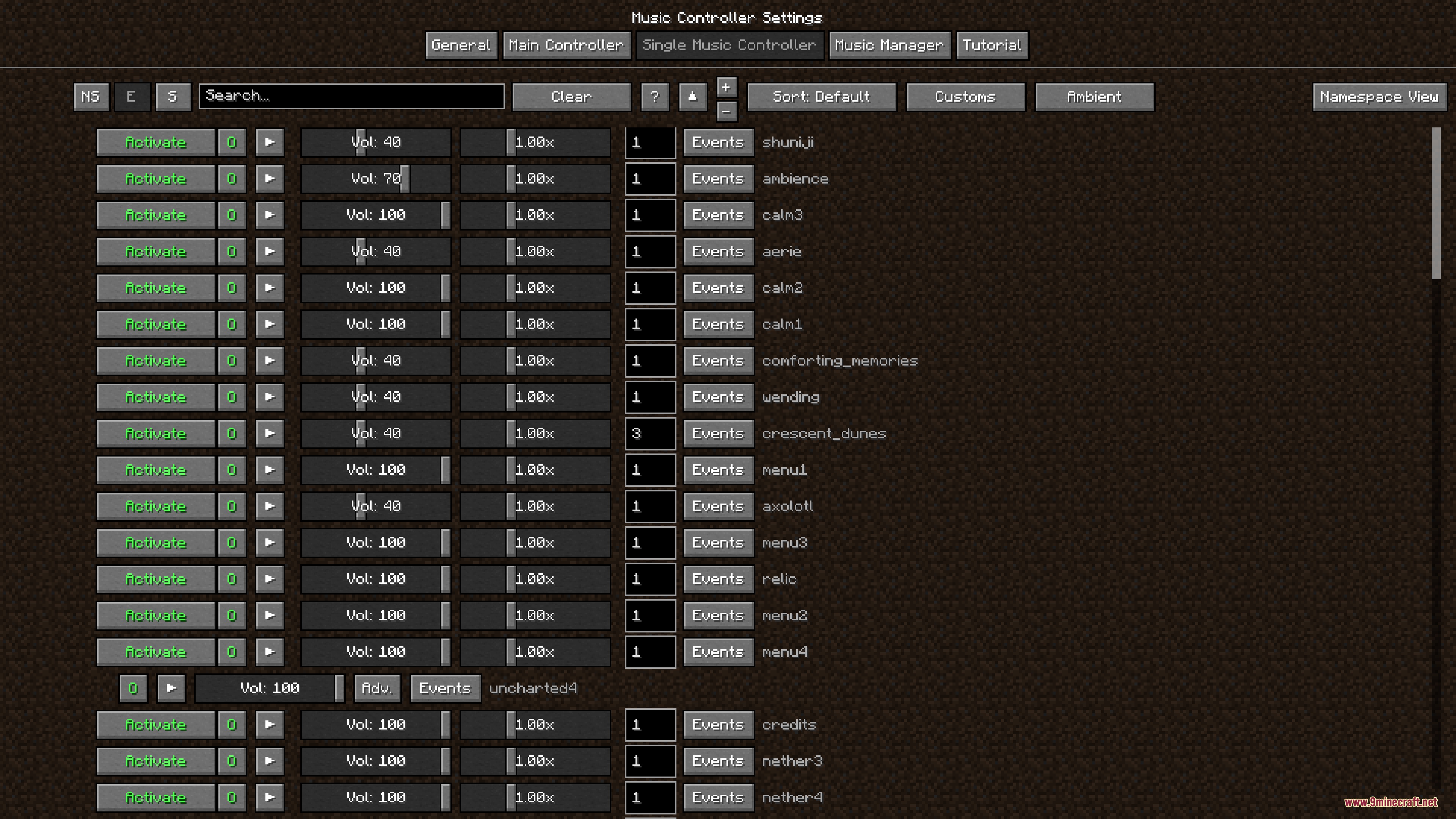 Ambient Music Player Music Controller Mod Screenshot 7 Detailed music controller settings menu showing a list of available tracks