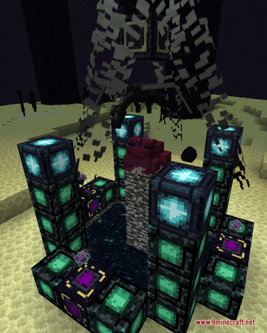 Amphibian Alchemy Mod Screenshot 3 An Apex Frog sits on a bedrock pillar within a glowing end altar