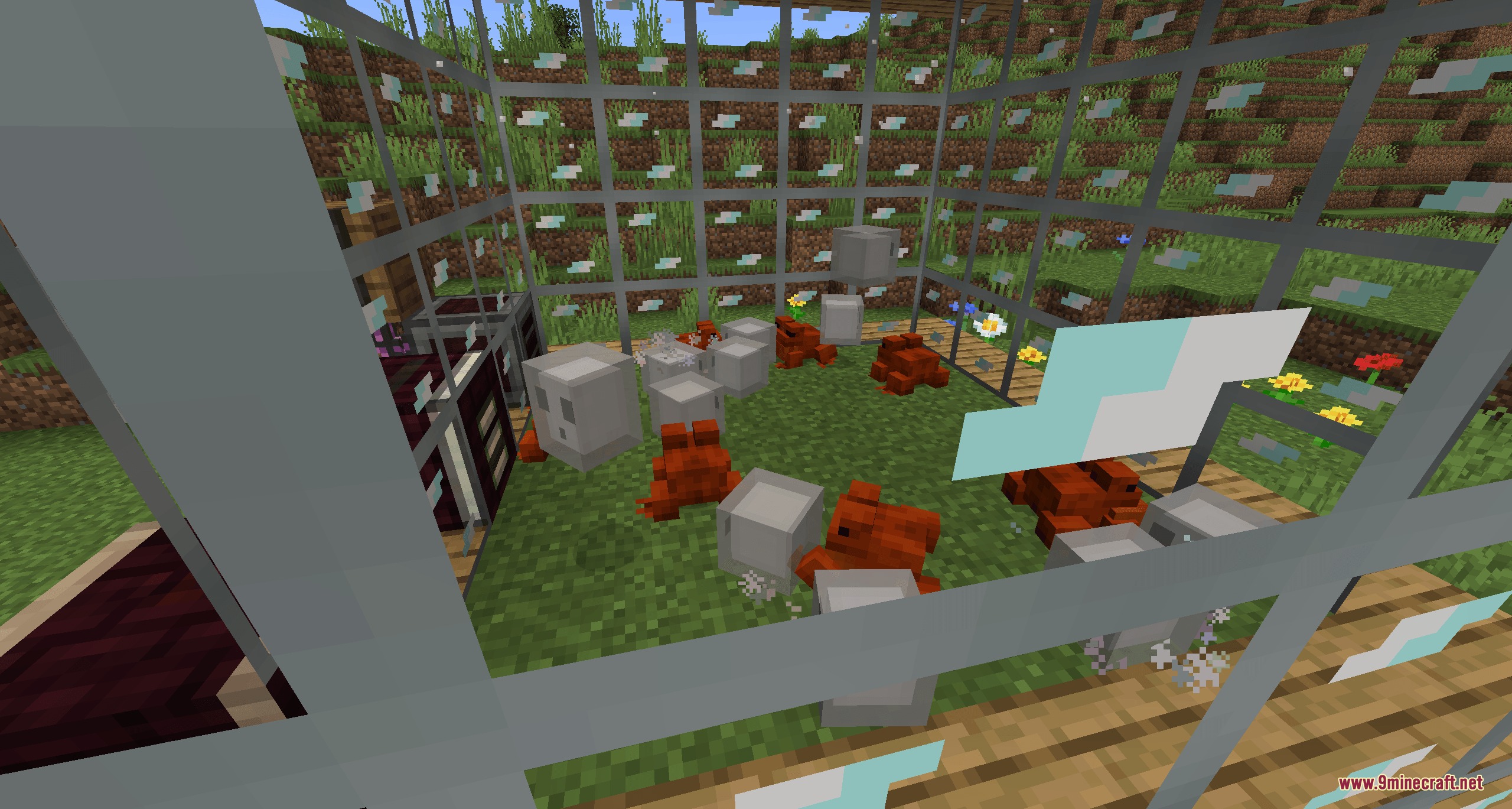 Amphibian Alchemy Mod Screenshot 5 Frogs and slimes are kept inside a glass terrarium for resource farming
