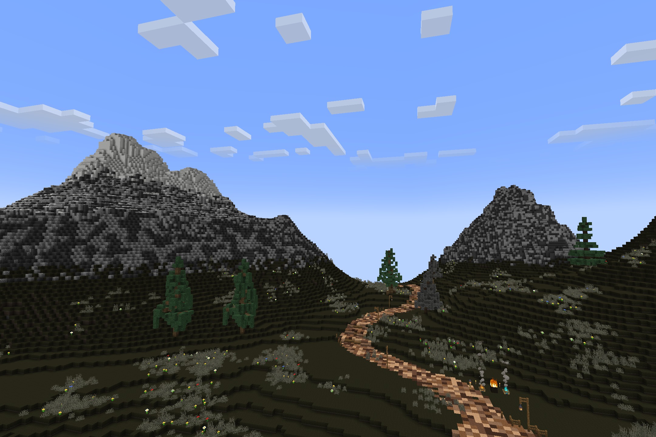 AmstellHD ZOMBIE Apocalypse Resource Pack Screenshot 6 A dark mountain landscape with a winding path and sparse trees
