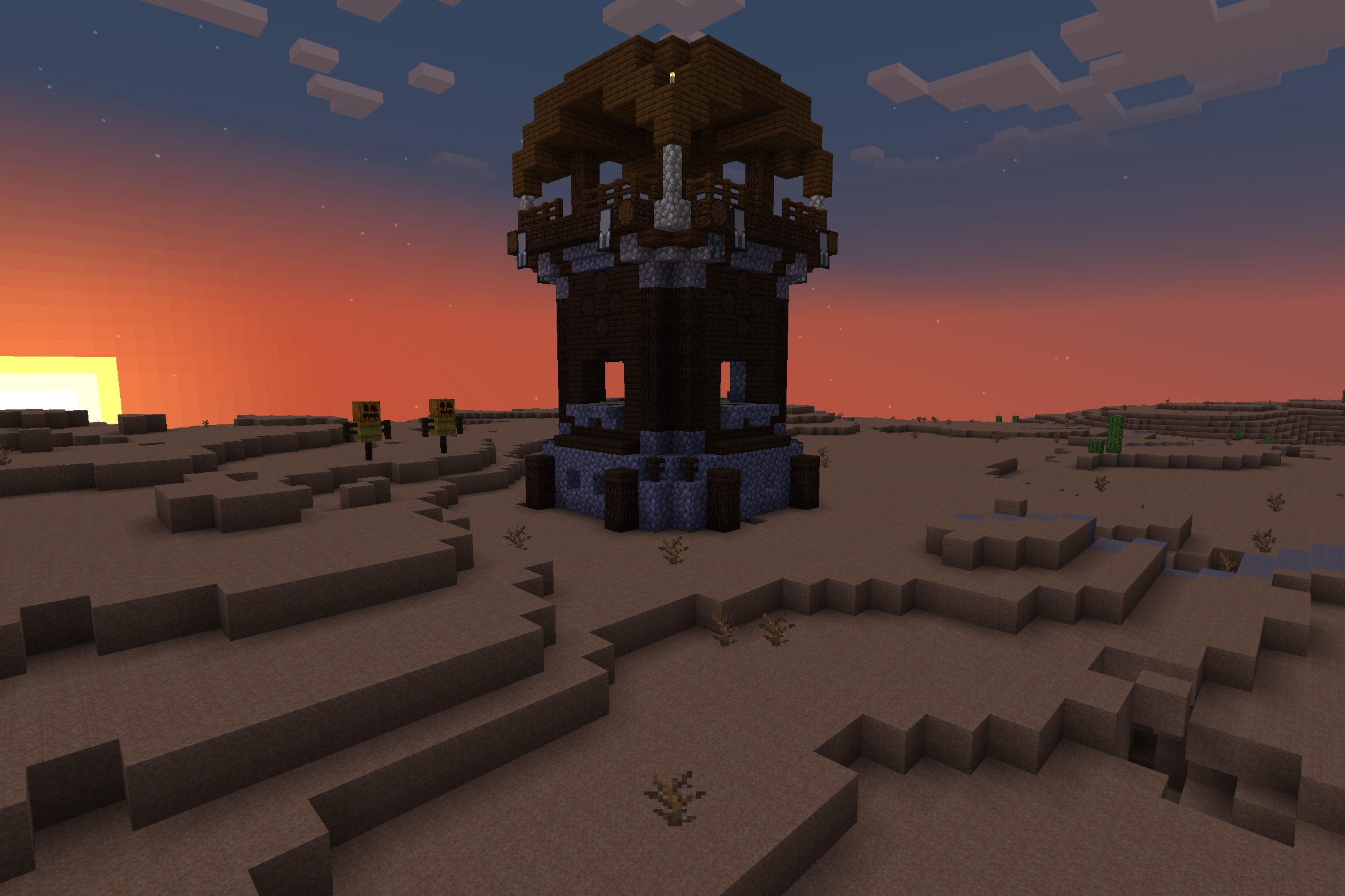 AmstellHD ZOMBIE Apocalypse Resource Pack Screenshot 7 A Pillager Outpost stands in a dark desert wasteland during sunset