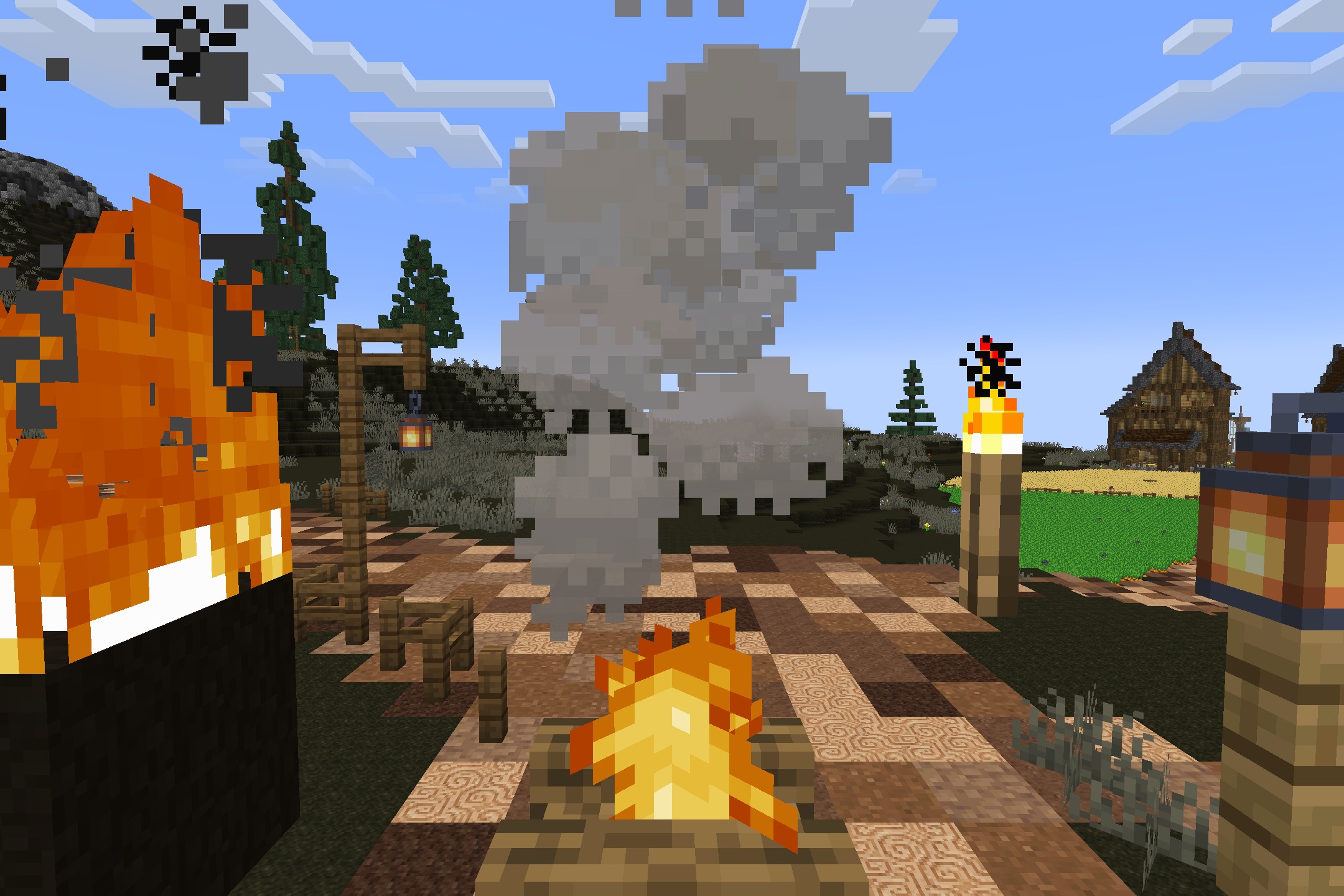 AmstellHD ZOMBIE Apocalypse Resource Pack Screenshot 8 Thick smoke rises from a campfire in a dark ruined village