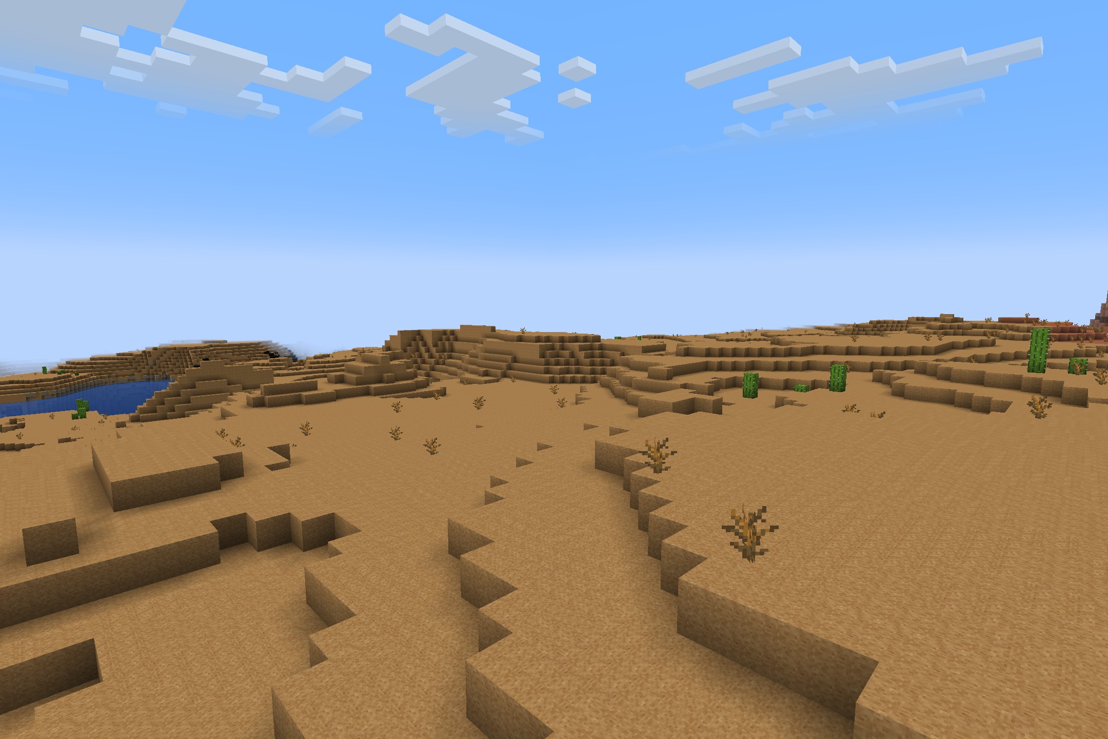 AmstellHD ZOMBIE Apocalypse Resource Pack Screenshot 9 Wide view of a sandy desert biome with dead bushes and cacti