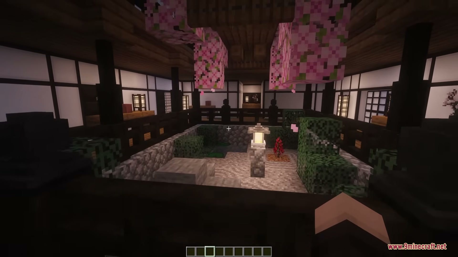 A Japanese interior from Ancient Villages Mod with a rock garden and cherry blossoms