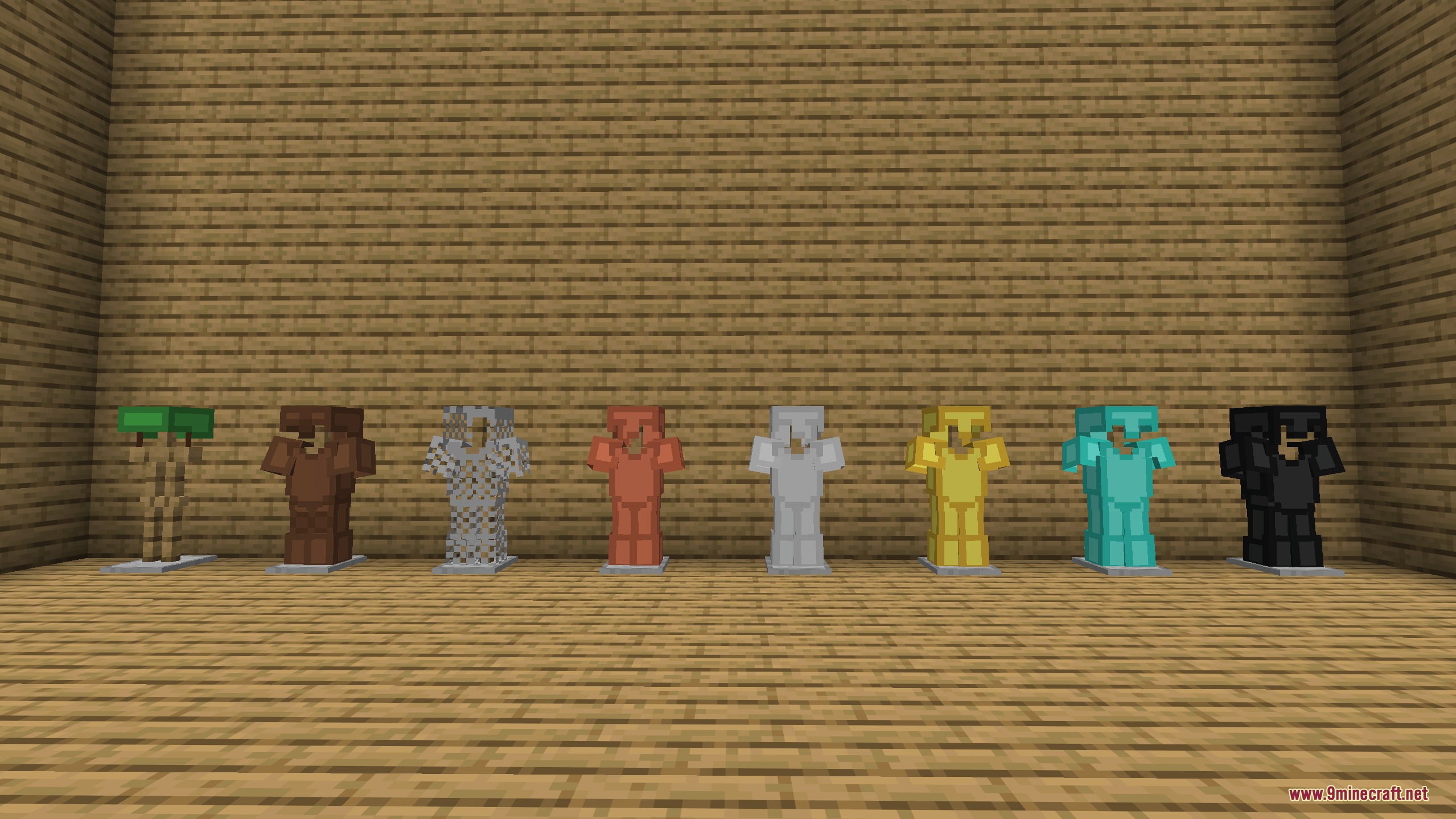 Angular Essence Resource Pack Screenshot 2 A row of armor stands showing different geometric armor sets