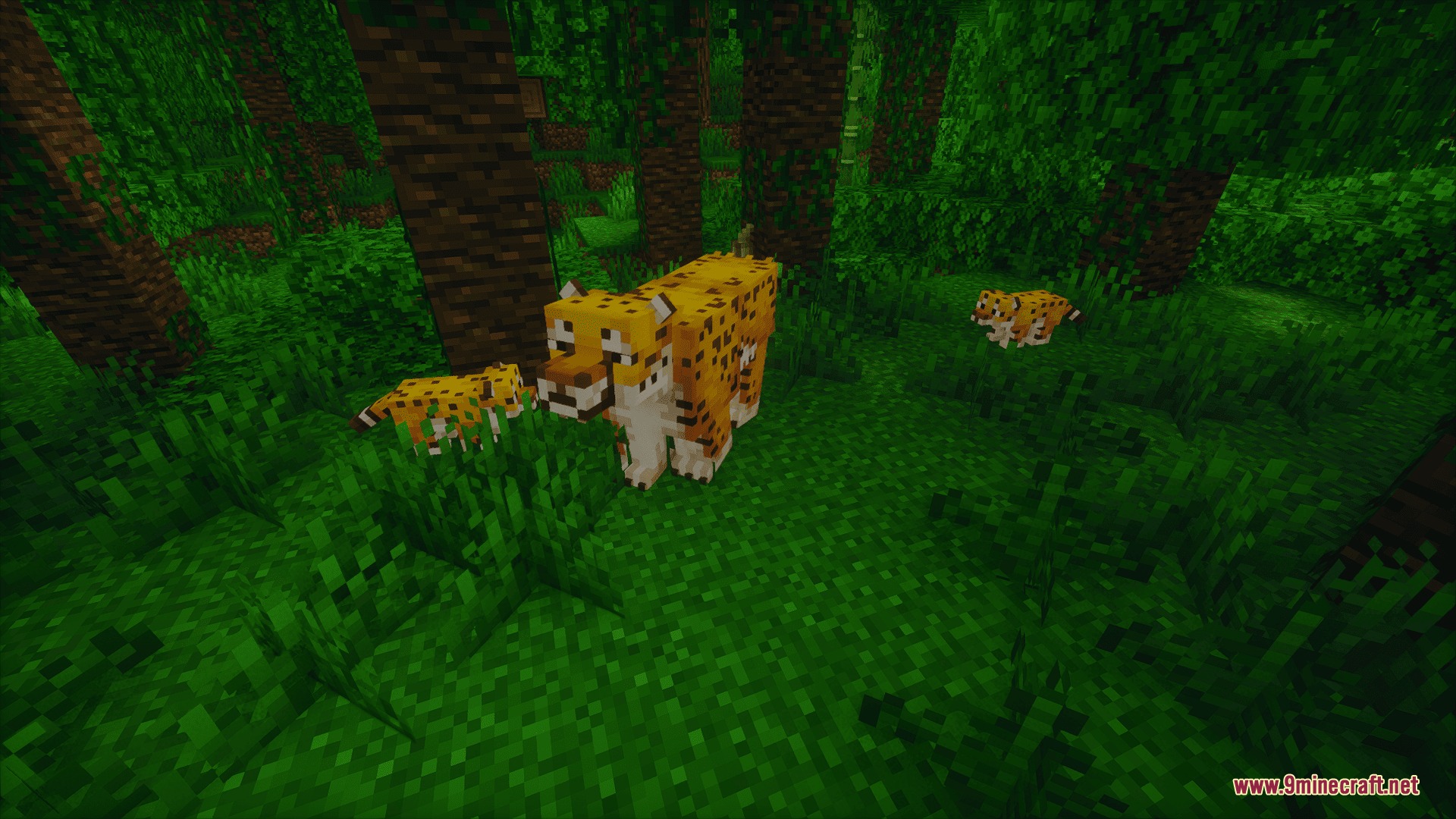 Animalia Exotica Mod Screenshot 2 An adult jaguar exploring the jungle with two of its small cubs