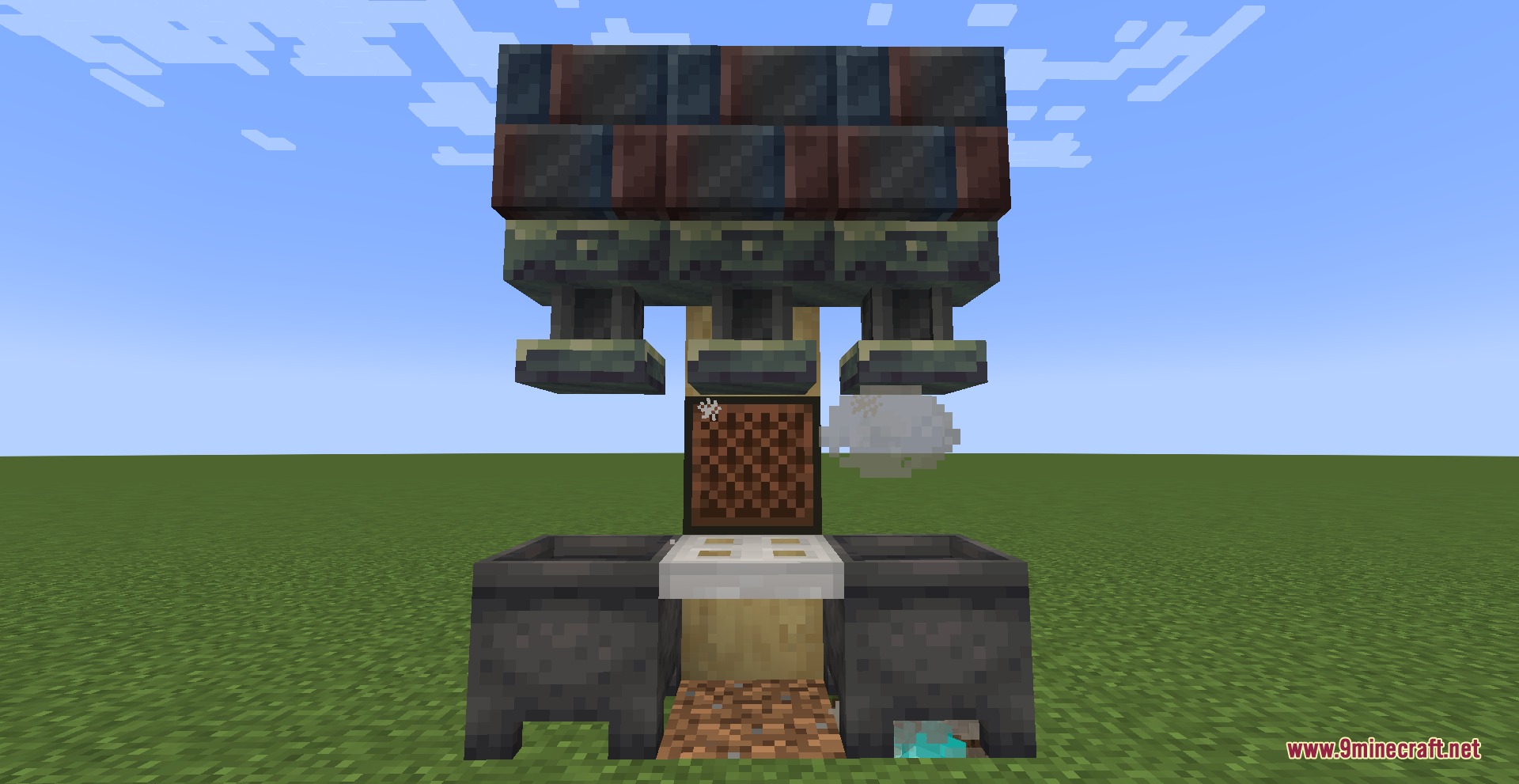 A mechanical contraption using magnets and cauldrons to process various materials