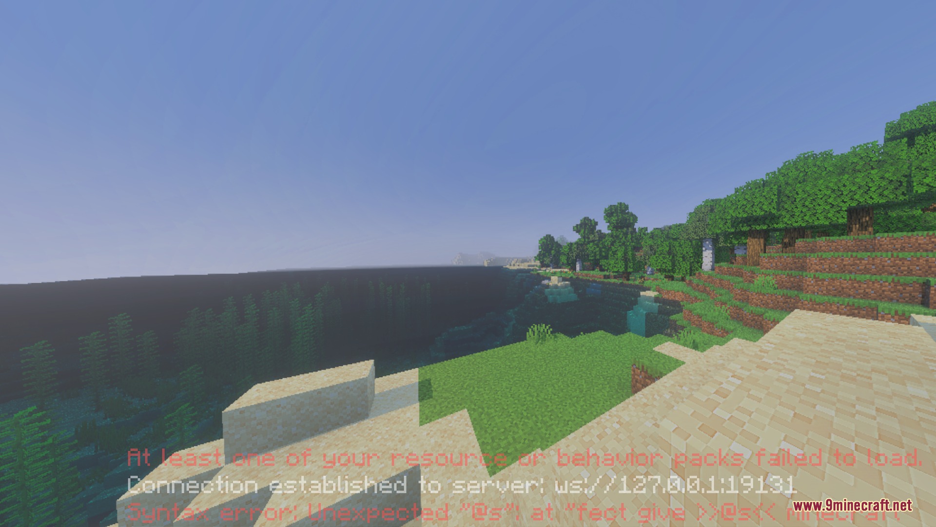A scenic Minecraft landscape with vibrant lighting and a lush green forest