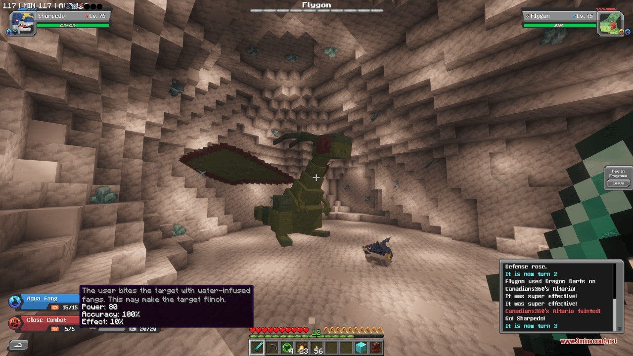 Apex Raid Protocols Data Pack Screenshot 3 A player battles a giant Flygon raid boss inside a rocky cave