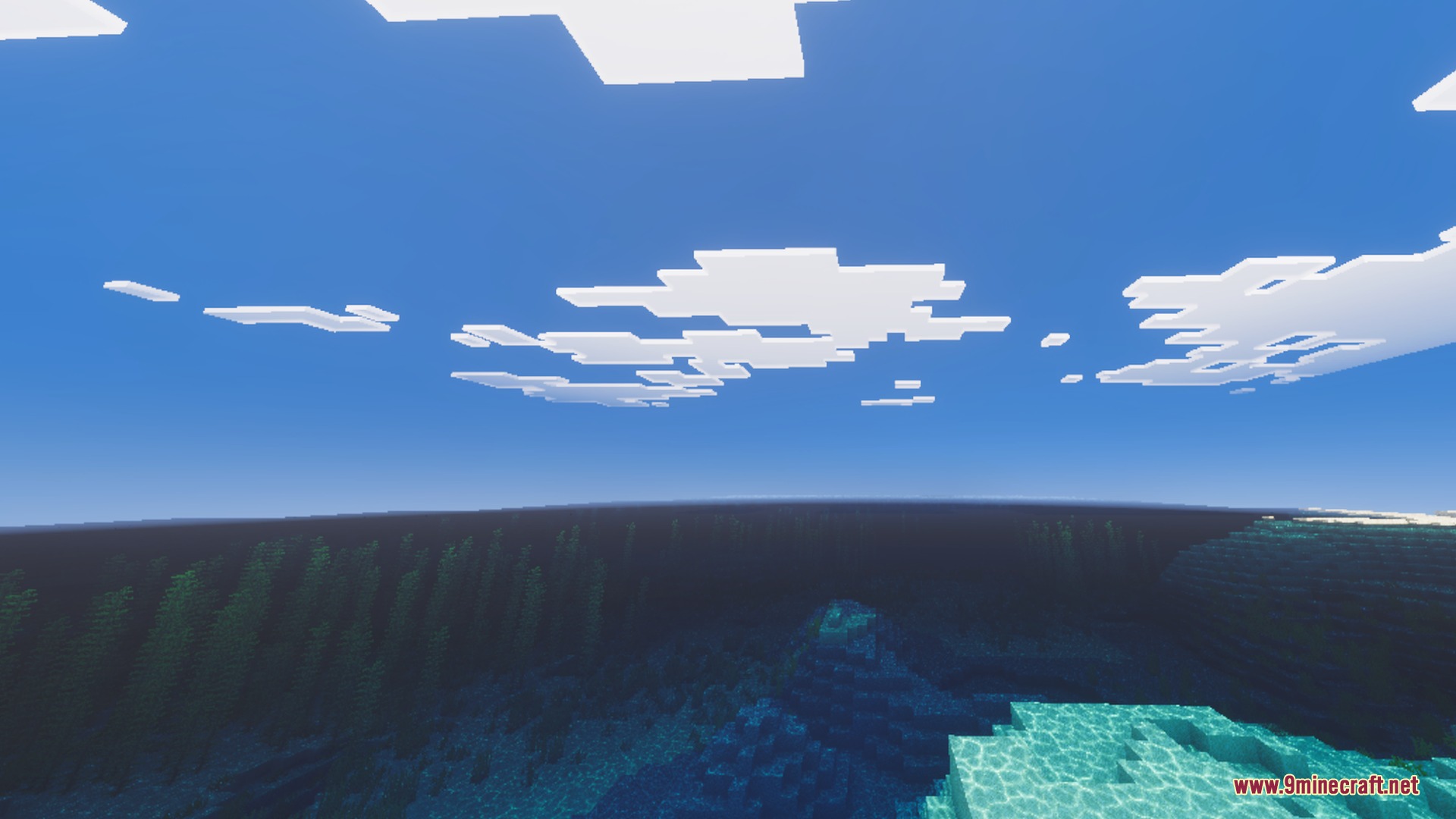 Apex Visuals Shader Screenshot 1 Clear ocean water with underwater kelp under a bright blue sky