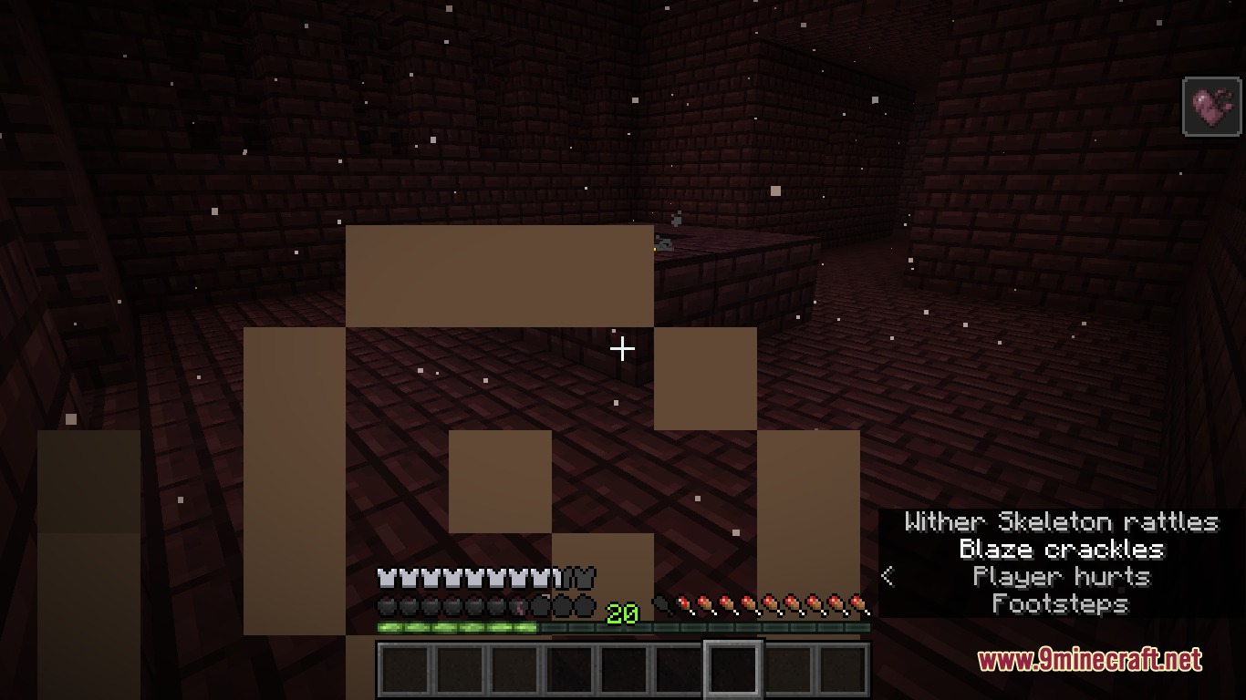 Player taking damage in the nether with dark withered apple icons