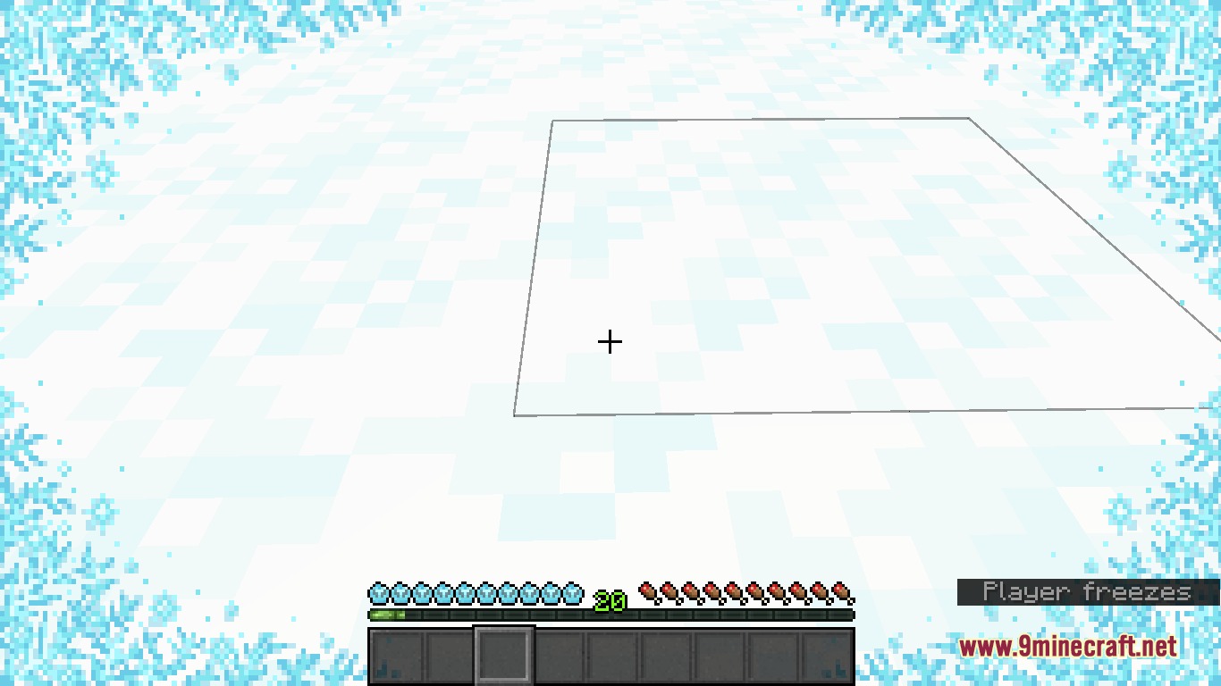 Freezing player in a snowy biome with custom blue apple health icons