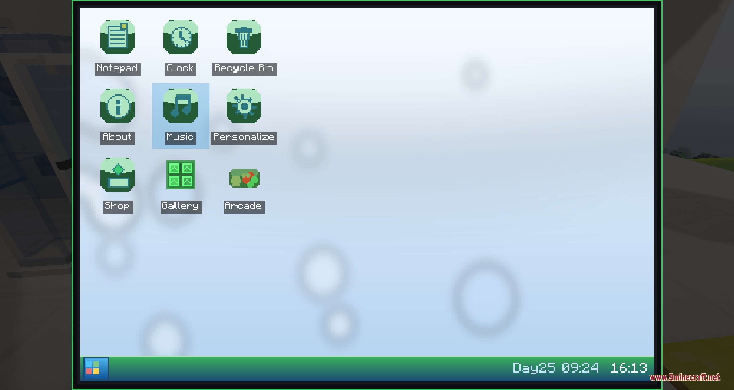 A functional computer screen showing a desktop interface with various application icons