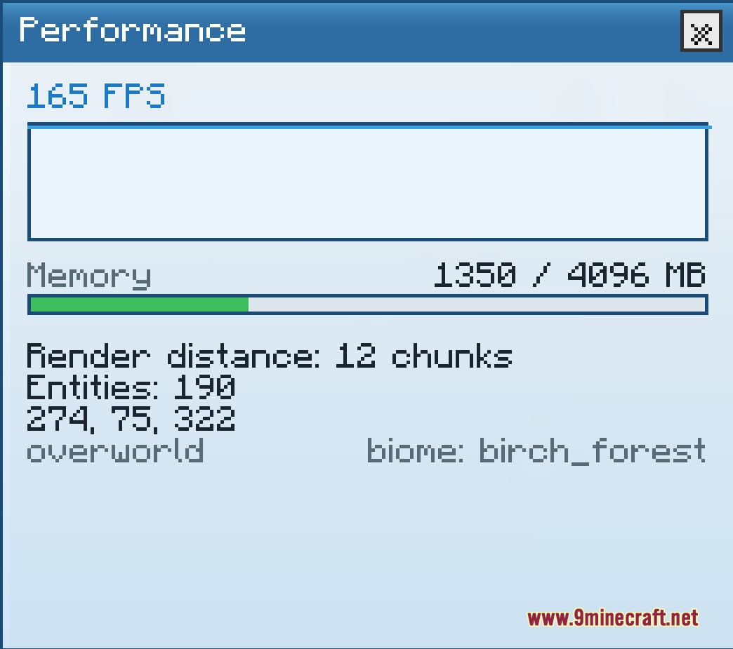 Performance monitor displaying frame rate and memory usage within the desktop interface