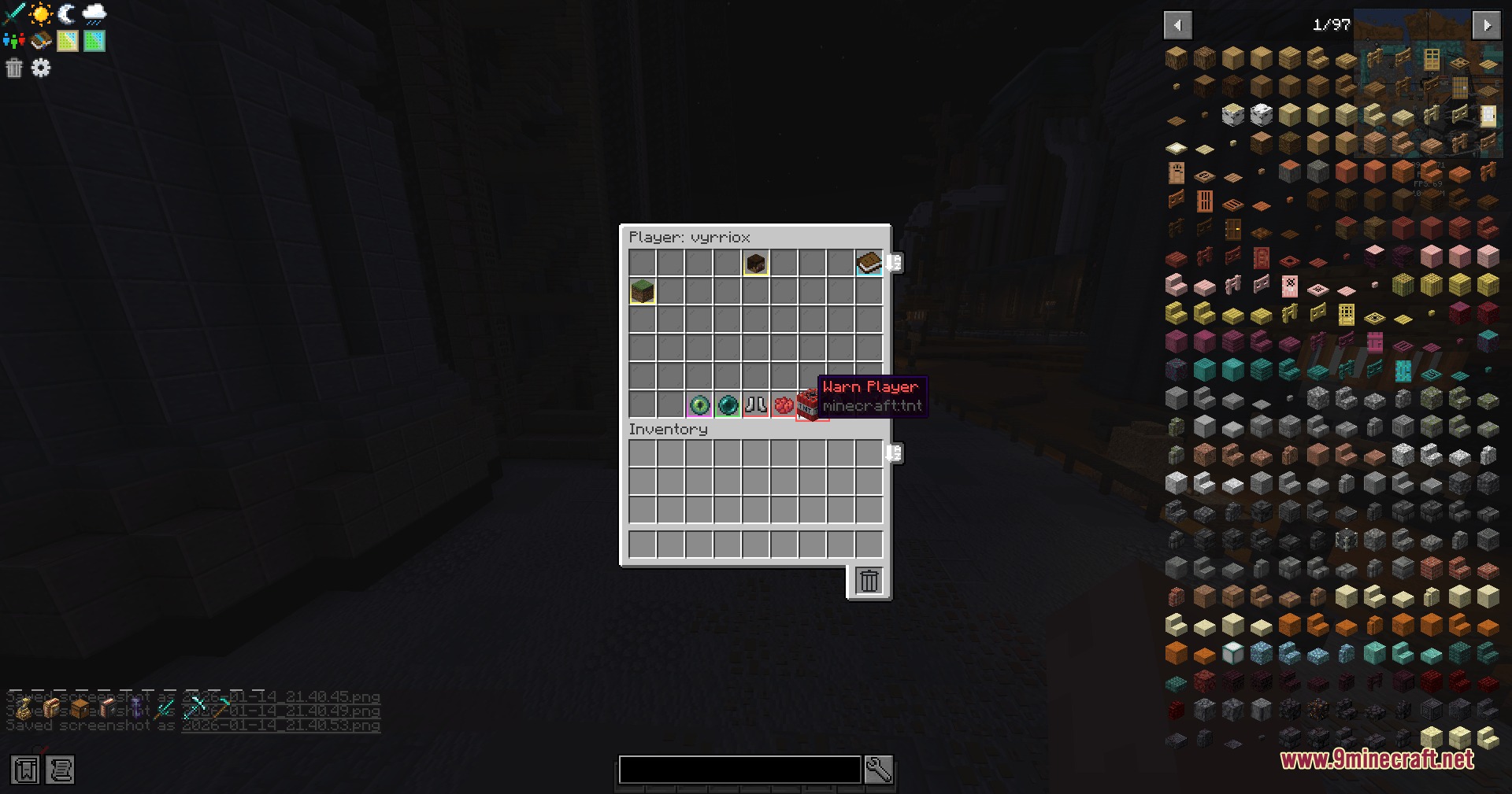 Arcadia Admin Pannel Mod Screenshot 2 Selecting the TNT icon to issue a warning to a player in game
